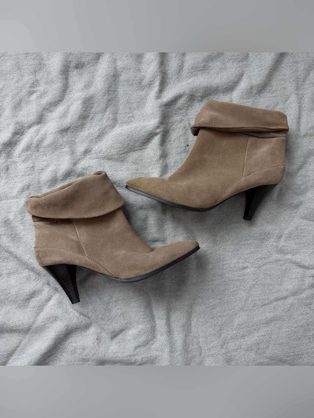 Sonoma Fold-Over Suede Ankle Booties in Taupe